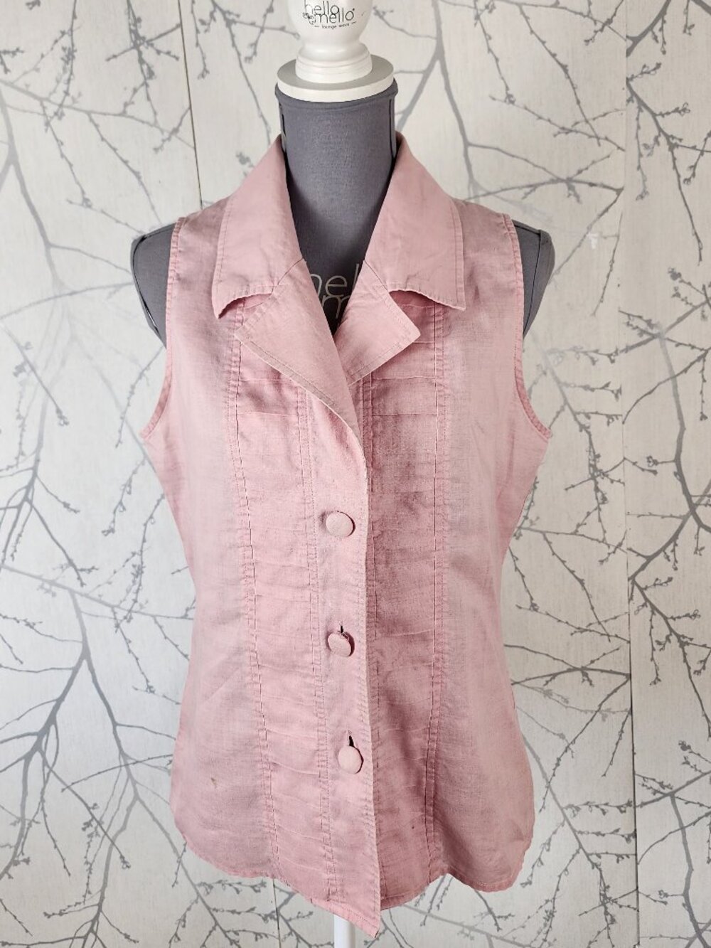 Martinique Baby Pink 100% Linen Button Front Collared Tank